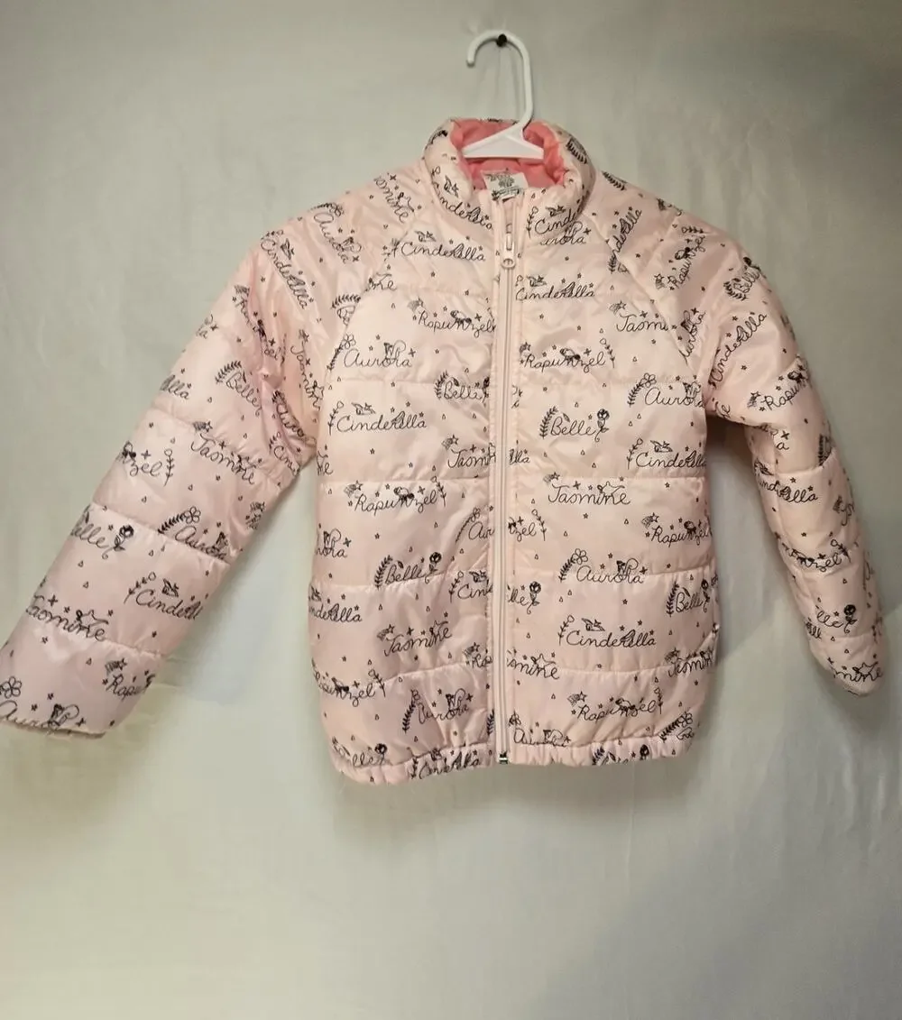 Disney Princess Jacket Pink Girls Size 5/6 Satin Look Cinderella Belle Jasmine